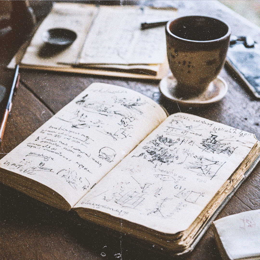 Storybranding visuel pour une agence de voyage, cahier d'exploration ouvert